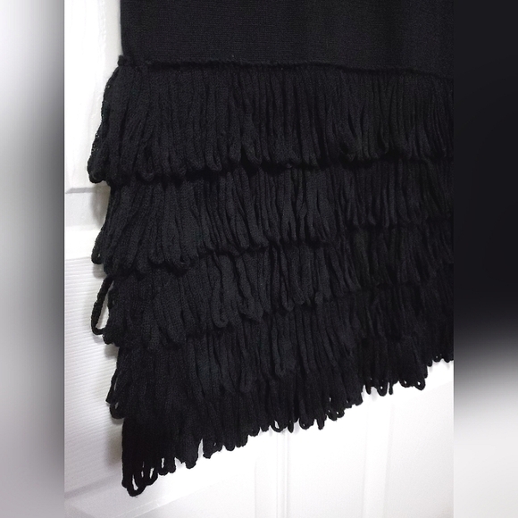 Calvin Klein wool blend black sweater dress looped fringe bottom Small S - Picture 6 of 11